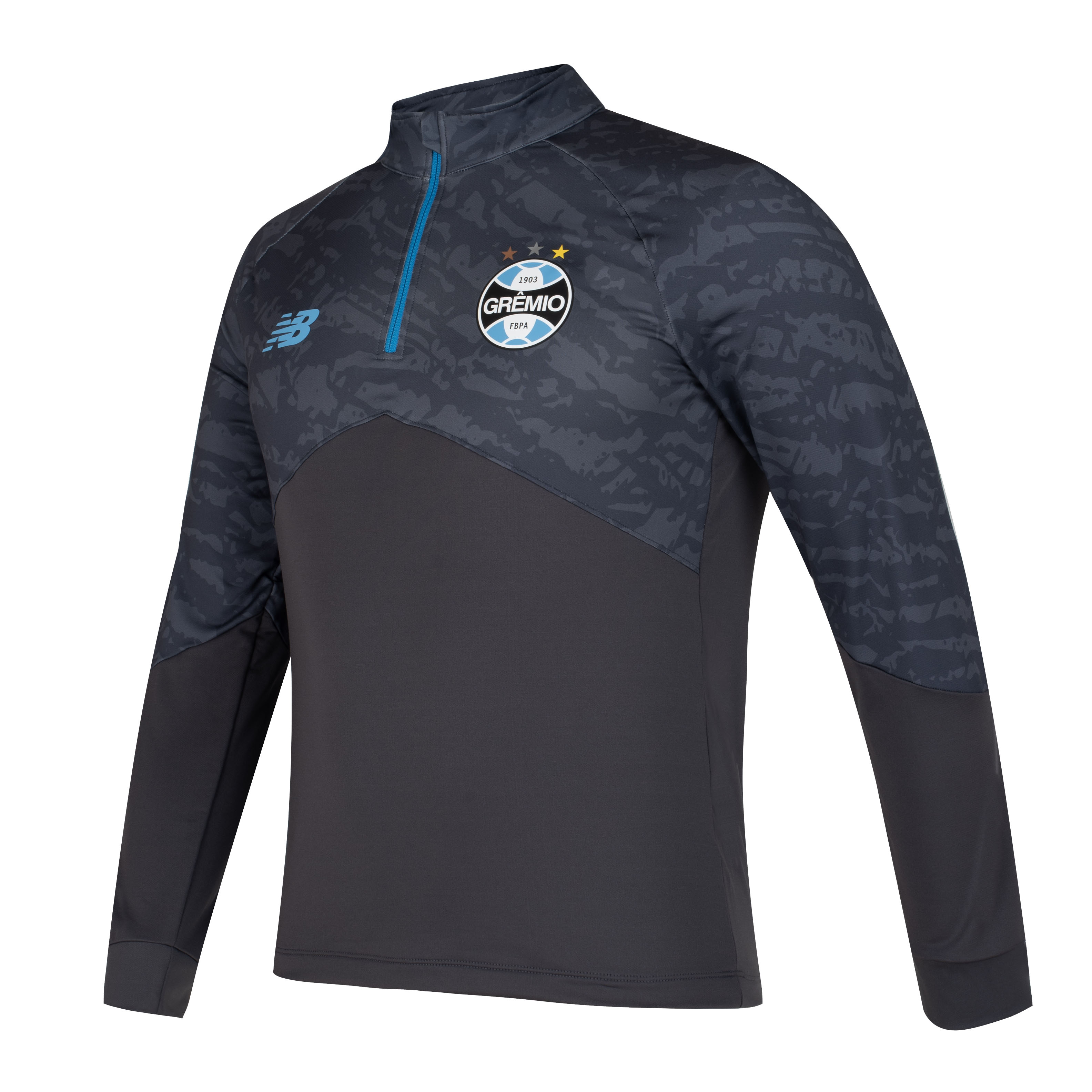 Casaco masculino New Balance Grêmio 2026 cinza com tabela de numeração